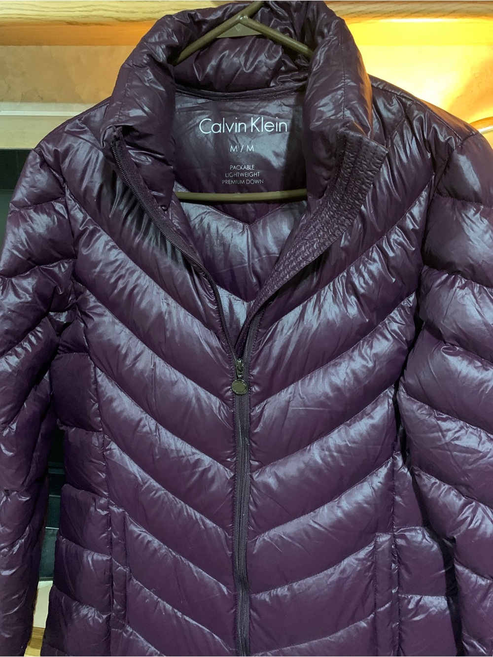 Calvin Klein Packable Chevron Quilted Puffer Jacket - Deep Plum
